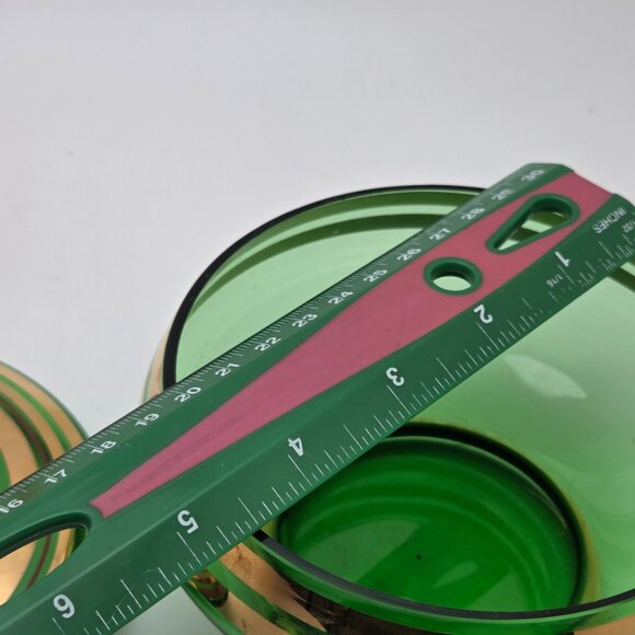 Vintage Bohemian Green Glass Lidded Candy Dish With Gold Stripes Mid Century - Picture 14 of 16
